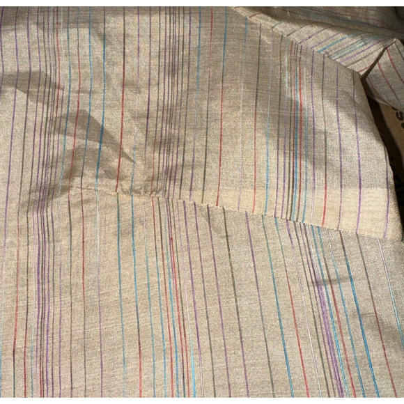 Via Seta Womens Silk Linen Shirt Dress SZ 14 Beige Multi Stripe Long Sleeve NWT - Picture 8 of 11